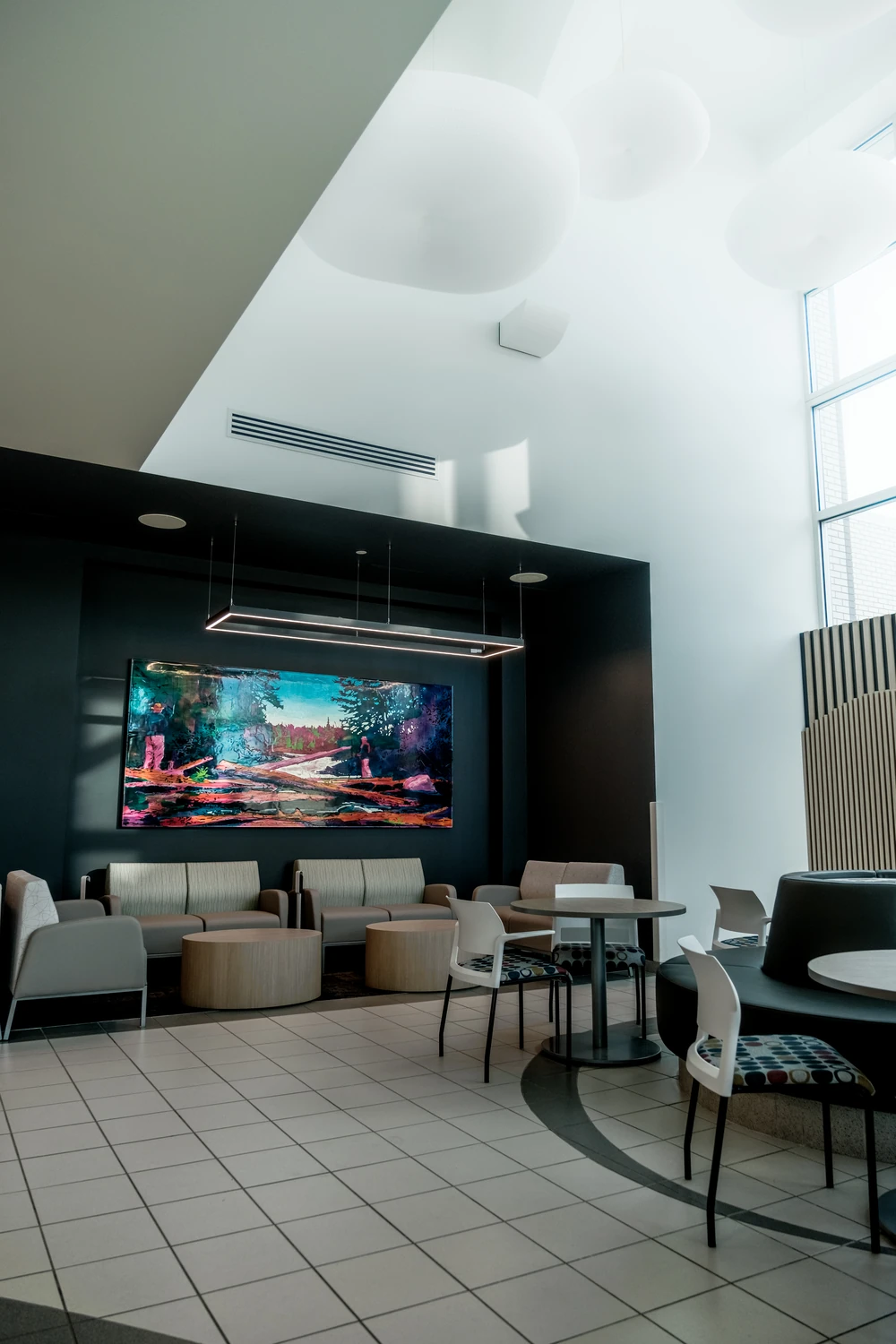 A completed interior with artwork in place at the Cross Cancer Institute